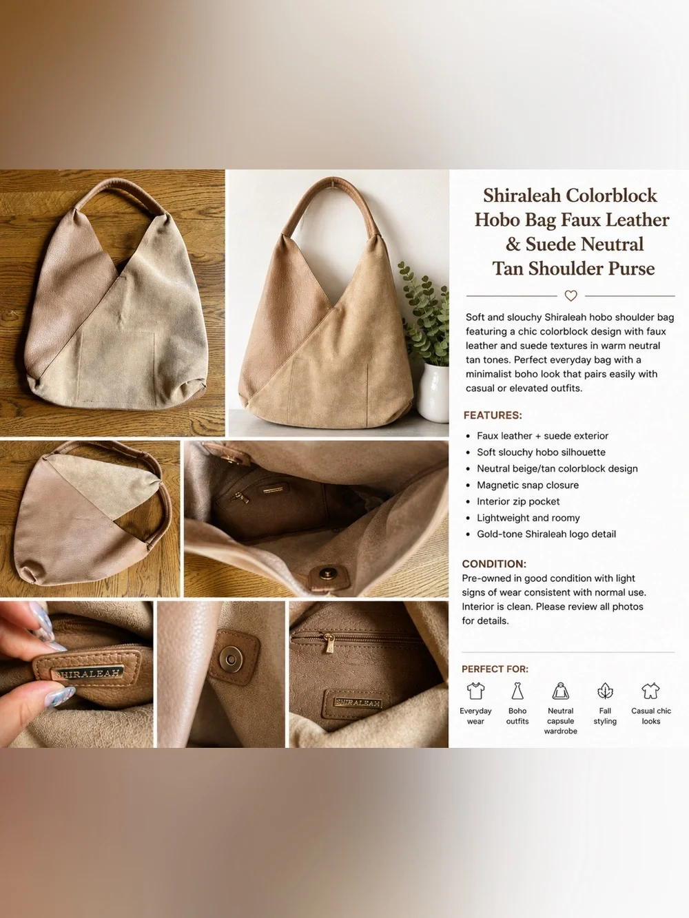 Shiraleah for Anthropologie Tan and Beige Two-Tone Hobo Shoulder Bag